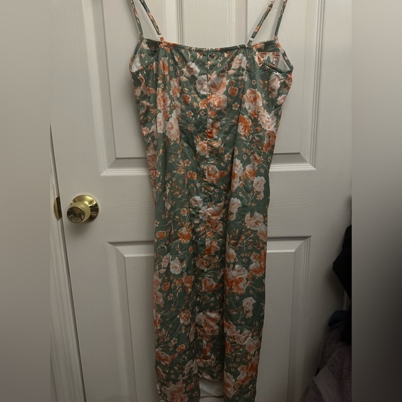 Green and Orange Midi Dress with Floral Design - Picture 8 of 8
